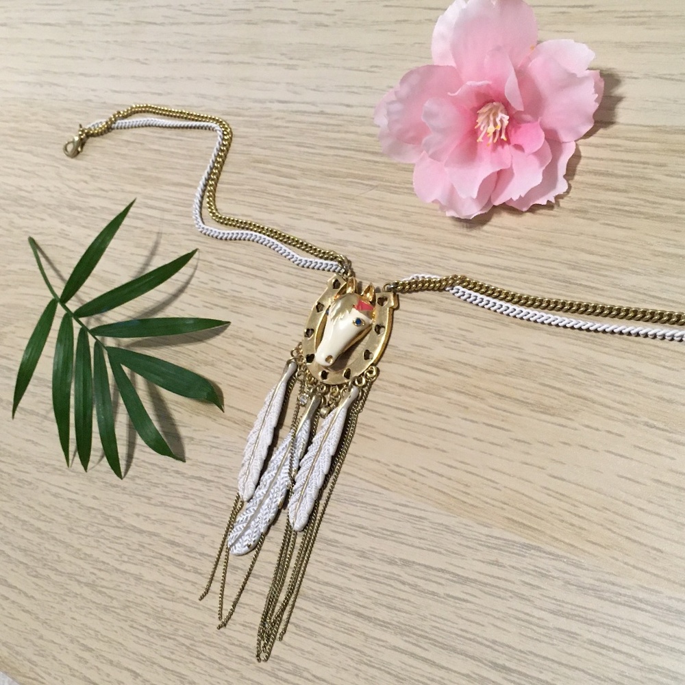 Betsy Johnson Horse Feather Horseshoe Necklace